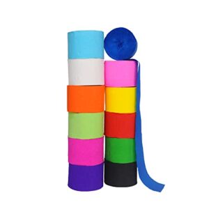 12 Rolls in 12 Colors Party Streamers, 12 Pieces 82 feet Crepe Paper Streamets Aqua Party Decorations, Multi Colored Stremmer, Party Supplies for Wedding Birthday Baby Shower Graduation Bridal Shower