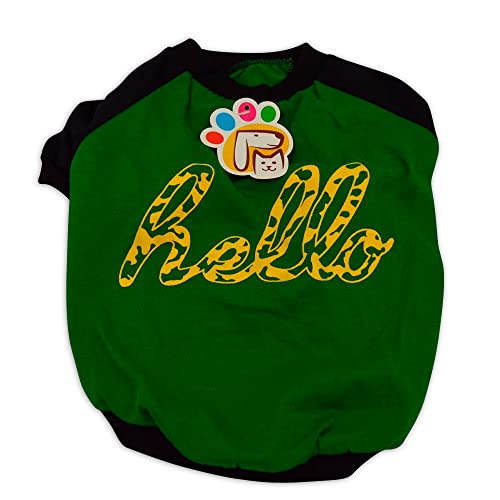 PETMONT Casual T-Shirt for Pets Desing: Hello Green and Black Great for Small and Medium Dogs Size Extra Small