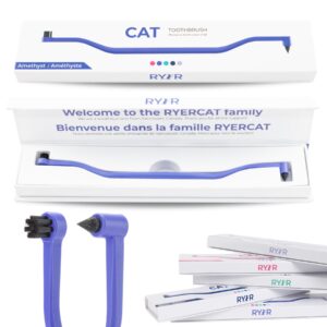 ryercat dual sided cat toothbrush - kitten toothbrush with micro head to fit into cat/kittens mouth - cat dental care supplies - pet toothbrush for cats(amethyst purple)