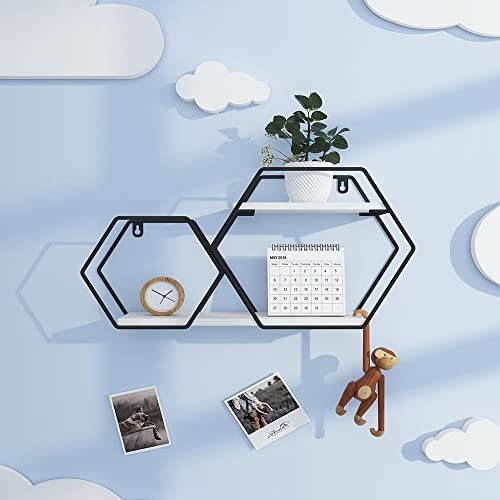 AIJADESK Wall Metal Wall Shelf Geometric Floating Shelves Decorate, Siamese Creative Classic Element Design Hexagon Floating Shelves, for Plant Display, Home Decoration Farmhouse Wall Shelf Exhibit.