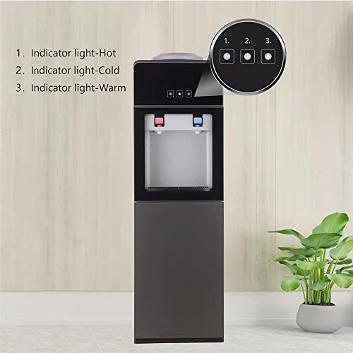 Top Loading Water Cooler Dispenser, Axonl Holds 3-5 Gallon Bottles Compressor Cooling Water Dispenser Hot&Cold Water Cooler Dispenser Safety Lock&Storage Cabinet Home Office School, Grey VWD0003AGR