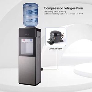 Top Loading Water Cooler Dispenser, Axonl Holds 3-5 Gallon Bottles Compressor Cooling Water Dispenser Hot&Cold Water Cooler Dispenser Safety Lock&Storage Cabinet Home Office School, Grey VWD0003AGR