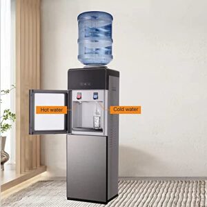 Top Loading Water Cooler Dispenser, Axonl Holds 3-5 Gallon Bottles Compressor Cooling Water Dispenser Hot&Cold Water Cooler Dispenser Safety Lock&Storage Cabinet Home Office School, Grey VWD0003AGR