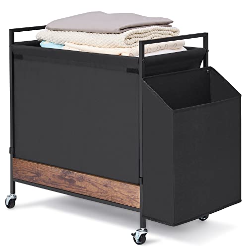 Laundry Hamper with Wheels; 174L Extra Large Rolling Laundry Cart with Removable Liner Bag; Heavy Duty Laundry Basket with Side Pocket; Commercial Laundry Sorter with Metal Frame & Fabric Lid (Black)