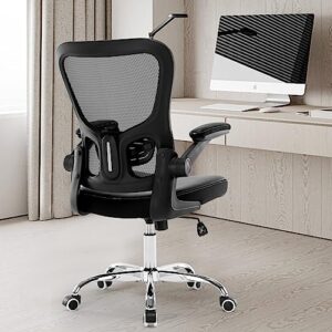 X XISHE Office Chair Ergonomic Desk Chair,Mesh Computer Chair,Home Office Desk Chairs,Executive Task Chair,Adjustable Height PU Leather Flip-up Armests Swivel Rolling Wheels Comfortable Chair,Black