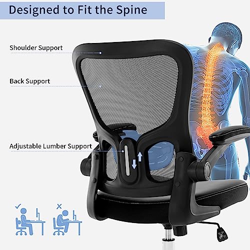 X XISHE Office Chair Ergonomic Desk Chair,Mesh Computer Chair,Home Office Desk Chairs,Executive Task Chair,Adjustable Height PU Leather Flip-up Armests Swivel Rolling Wheels Comfortable Chair,Black