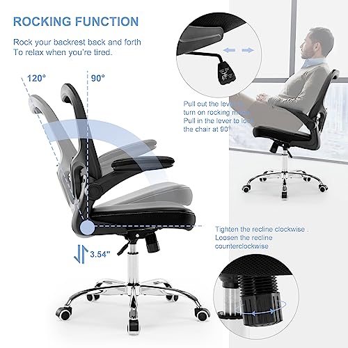 X XISHE Office Chair Ergonomic Desk Chair,Mesh Computer Chair,Home Office Desk Chairs,Executive Task Chair,Adjustable Height PU Leather Flip-up Armests Swivel Rolling Wheels Comfortable Chair,Black