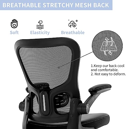 X XISHE Office Chair Ergonomic Desk Chair,Mesh Computer Chair,Home Office Desk Chairs,Executive Task Chair,Adjustable Height PU Leather Flip-up Armests Swivel Rolling Wheels Comfortable Chair,Black