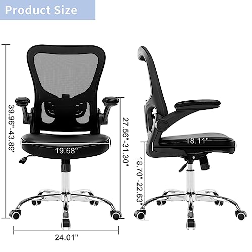 X XISHE Office Chair Ergonomic Desk Chair,Mesh Computer Chair,Home Office Desk Chairs,Executive Task Chair,Adjustable Height PU Leather Flip-up Armests Swivel Rolling Wheels Comfortable Chair,Black