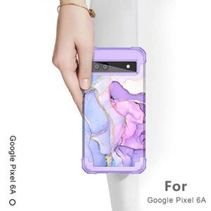 Hekodonk for Google Pixel 6A Case (2022), Heavy Duty Shockproof Protection Hard Plastic+Silicone Rubber Hybrid 3 in 1 Drop Protective Case for Google Pixel 6A Purple Marble