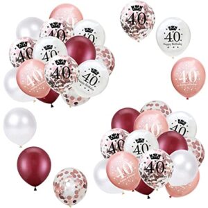 40th birthday balloons rose gold for women, pack of 30 rose gold rose red 40th birthday latex confetti balloon ribbons for women happy 40th birthday party decorations 12inch( rose gold)