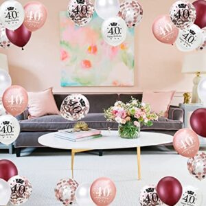 40th Birthday Balloons Rose Gold for Women, Pack of 30 Rose Gold Rose red 40th Birthday Latex Confetti Balloon Ribbons for Women Happy 40th Birthday Party Decorations 12inch( Rose gold)