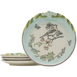 fitz & floyd english garden bird accent plate, set of 4, 9 inch, blue