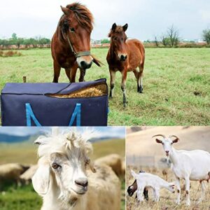 Keadic 2Pcs Hay Bags Storage Bag Set Includes Extra Large 41" x 15" x 18" Blue Tote Hay Bale Carry Bag, Black 36” Slow hay Feeder hay net with Mesh Holes for Horse Cattle Goats Sheep Full Day Feeding