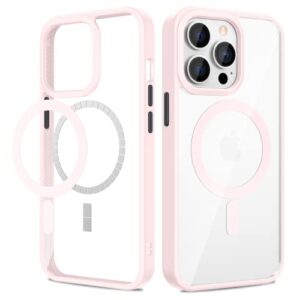vego case for iphone 13 pro max/iphone 12 pro max magnetic case, clear hard pc back cover + soft tpu frame slim resist scratches protective bumper magnet case for iphone 13 pro max 6.7” - rose pink