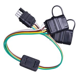 18-inch waterproof 4-way flat y-splitter trailer wiring harness extension kit plug and play, contains 4 pin male and female flat connectors,for led trailer lights turn signal tailgate light bar