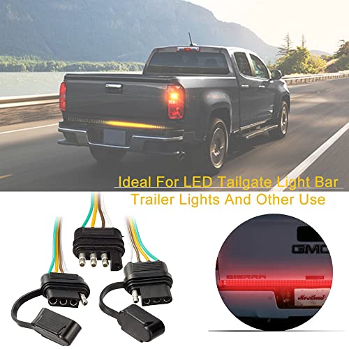 18-inch Waterproof 4-way Flat Y-splitter Trailer Wiring Harness Extension Kit Plug And Play, Contains 4 Pin Male And Female Flat Connectors,For LED trailer lights Turn Signal Tailgate Light Bar