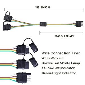 18-inch Waterproof 4-way Flat Y-splitter Trailer Wiring Harness Extension Kit Plug And Play, Contains 4 Pin Male And Female Flat Connectors,For LED trailer lights Turn Signal Tailgate Light Bar