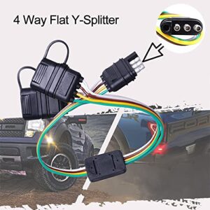 18-inch Waterproof 4-way Flat Y-splitter Trailer Wiring Harness Extension Kit Plug And Play, Contains 4 Pin Male And Female Flat Connectors,For LED trailer lights Turn Signal Tailgate Light Bar