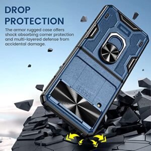 VEGO for Galaxy Z Flip 3 5G Case with Stand, Slide Camera Cover Hinge Protection 360°Rotate Ring Magnetic Kickstand Military Grade Heavy Duty Protection Armor Case for Samsung Z Flip 3 -Dark Blue