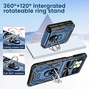VEGO for Galaxy Z Flip 3 5G Case with Stand, Slide Camera Cover Hinge Protection 360°Rotate Ring Magnetic Kickstand Military Grade Heavy Duty Protection Armor Case for Samsung Z Flip 3 -Dark Blue