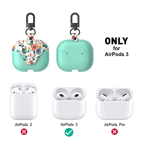 wenew Leather Case Designed for AirPods 3, Premium Secure AirPods 3 Leather Case Cover Pouch for Women Girls Kids Snap Closure Clip (Mint)