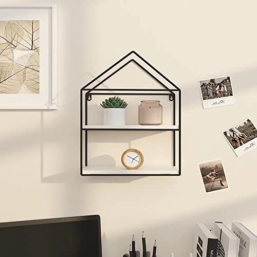 AIJADESK Geometric Metal Wall Mounted Shelves - House-Shaped Display for Plants, Storage & Organizer for Home & Farmhouse Decor