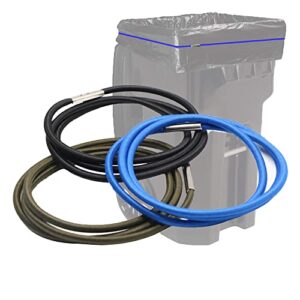 trash can bands set of 3, fits 55, 65, 96 gallon trash cans, extra large rubber bands for big garbage can bag, durable kitchen trash bag bands, heavy duty moving bands in black blue, and olive green