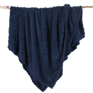 soft fleece twin blanket, cozy fuzzy microfiber comfy sherpa throw for bed sofa couch and travel, navy, 60x80 inches