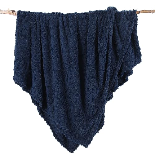 Soft Fleece Twin Blanket, Cozy Fuzzy Microfiber Comfy Sherpa Throw for Bed Sofa Couch and Travel, Navy, 60x80 Inches