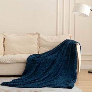 Soft Fleece Twin Blanket, Cozy Fuzzy Microfiber Comfy Sherpa Throw for Bed Sofa Couch and Travel, Navy, 60x80 Inches