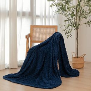 Soft Fleece Twin Blanket, Cozy Fuzzy Microfiber Comfy Sherpa Throw for Bed Sofa Couch and Travel, Navy, 60x80 Inches