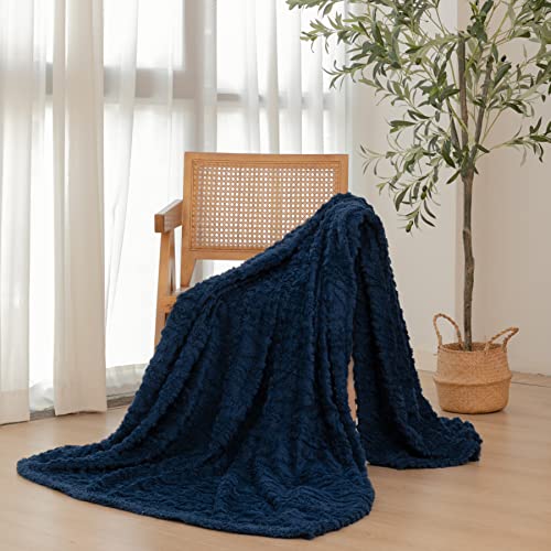 Soft Fleece Twin Blanket, Cozy Fuzzy Microfiber Comfy Sherpa Throw for Bed Sofa Couch and Travel, Navy, 60x80 Inches