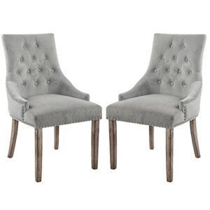 gotminsi upholstered dining chairs, set of 2 accent chairs modern button-tufted dining room chairs with nailhead trim, velvet dining side chair for bedroom,kitchen(silver grey)