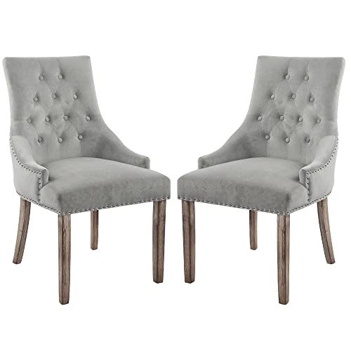 GOTMINSI Upholstered Dining Chairs, Set of 2 Accent Chairs Modern Button-Tufted Dining Room Chairs with Nailhead Trim, Velvet Dining Side Chair for Bedroom,Kitchen(Silver Grey)