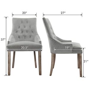 GOTMINSI Upholstered Dining Chairs, Set of 2 Accent Chairs Modern Button-Tufted Dining Room Chairs with Nailhead Trim, Velvet Dining Side Chair for Bedroom,Kitchen(Silver Grey)