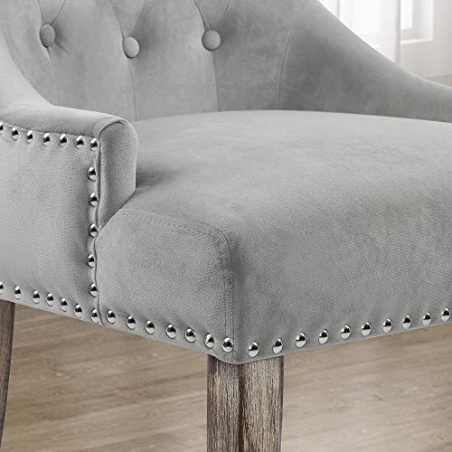 GOTMINSI Upholstered Dining Chairs, Set of 2 Accent Chairs Modern Button-Tufted Dining Room Chairs with Nailhead Trim, Velvet Dining Side Chair for Bedroom,Kitchen(Silver Grey)