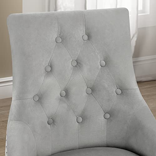 GOTMINSI Upholstered Dining Chairs, Set of 2 Accent Chairs Modern Button-Tufted Dining Room Chairs with Nailhead Trim, Velvet Dining Side Chair for Bedroom,Kitchen(Silver Grey)