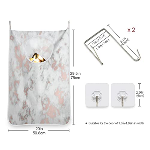 Marble Pattern Hanging Laundry Hamper Bag Door/Wall/Closet Hanging Large Laundry Bag Basket for Dirty Clothes Storage Organizer,with 2 Hooks,Space Saving for Travel,Small Room