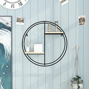 AIJADESK Geometric Wall Shelf Circle Shelf Wall Decor, Unique Metal Woodartfloating Geometric Shelf Apply to Small Space Wall Shelves Wall Hanging Storage Wall Decoration.