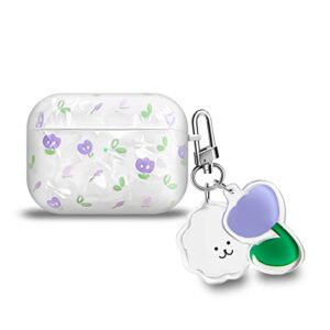 molosleeve airpods pro case cover, purple tulip flower anti-slip scratch resistant drop proof full cover clear case with cute keychain girls kids women teens for airpods pro charging case