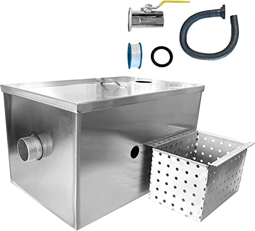 Commercial Grease Interceptor Stainless Steel Grease Trap Interceptor Set Detachable Design Under Sink Grease Trap for Restaurant Kitchen Cafe Canteen Factory Wastewater