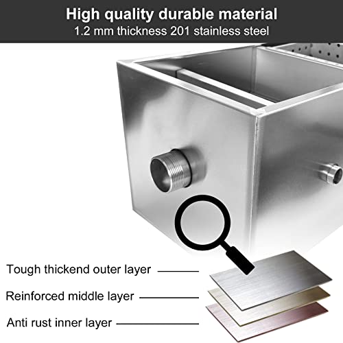 Commercial Grease Interceptor Stainless Steel Grease Trap Interceptor Set Detachable Design Under Sink Grease Trap for Restaurant Kitchen Cafe Canteen Factory Wastewater