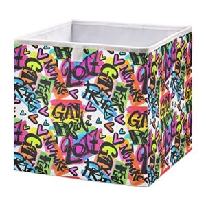 gay pride rainbow collapsible fabric storage cubes bins with handles square closet organizer waterproof lining for shelves cabinet nursery drawer 11.02x11.02x11.02 inches