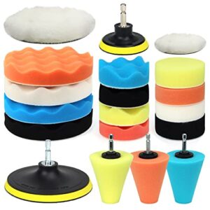 3” & 6” Buffing Polishing Pads Kit with 5/8-11 Thread Backing Pads for Polisher & Electric Drill, Car Foam Pads Hex Shaft Conical Polishing Sponge for Car Body Wheel Polishing and Cleaning, 21 PCS