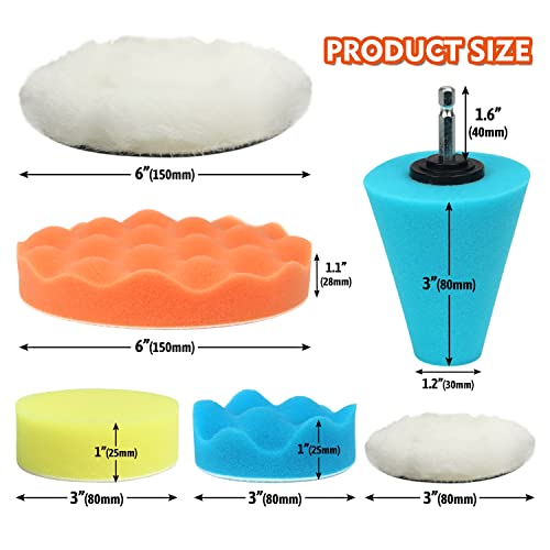 3” & 6” Buffing Polishing Pads Kit with 5/8-11 Thread Backing Pads for Polisher & Electric Drill, Car Foam Pads Hex Shaft Conical Polishing Sponge for Car Body Wheel Polishing and Cleaning, 21 PCS