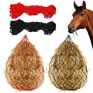keadic 2pcs 36" slow hay feeder black and red horse hay bet with mesh hole equestrian feeding supplies hay bale storage bag for horse cattle goats sheep full day feeding