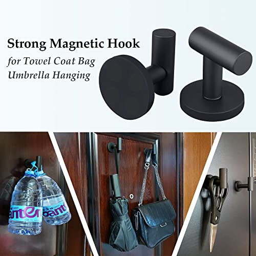 ULIBERMAGNET 2 Pack Magntic Coat Hooks and 2 Pack Magnetic Wreath Hooks for Indoor & Outdoor Hanging Towel Coat Umbrella BBQ Grill