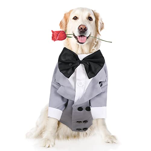 SUNFURA Large Dog Tuxedo Dog Suit, Dog Gentleman Costume Party Suit with Bow Tie Shirt for Halloween Christmas, Formal Pet Wedding Attire for Large Medium Dogs Golden Retriever Samo Husky Bulldogs