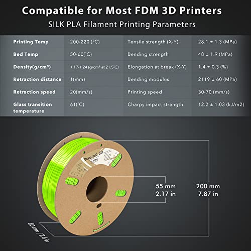 PLA Glow in The Dark Green PLA and Silk PLA Neon Green Bundle, 3D Printing Filament 1.75mm, Dimensional Accuracy +/- 0.05 mm